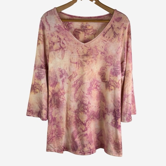 Soft Surroundings Tunic Top M Harbor Trace Sublimation Tie Dye 3/4 Bell Sleeve - Picture 2 of 9
